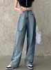 Jeans femininos Circyy rasgou para mulheres folgadas de cintura alta de cintura vintage streetwear y2k Fashion Spring Gradient Blue Troushers