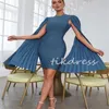 Sexy Navy Blue Short Evening Dresses 2024 Sheath Mini Cape Sleeves Prom Dress Elegant Cocktail Dress Birthday Formal Homecoming Wear Robe De Soiree Vestios Gala