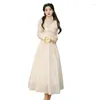 Casual Dresses Vintage Women Sweet Fairy Doll Dress Vicotrian Style Brodery Cotton Elegant Princess Robe Vestido Festa