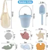 Sand Play Water Fun Silicone Beach Toys Set Kids Travel Friendly Beach Silicone Bucket Shovel Sand Molds Beach Bag Silicone Sand Toys for Toddlers T240428