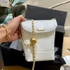 Ladies Designer Mini Drawstring French Fries Bucket Bag Gold Ball Lambskin Leather Diamond Lattice Metal Hardware Chain Luxury Purse Shoulder Cross Handbag 17cm