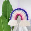 Decorative Figurines Pendant With Lanyard Tassel Easy To Hang Hand Woven Rainbow Color DIY Hair Ball Trim Wall Hanging Nursery Supply