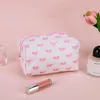 Kosmetiska väskor söt båge mönster makeup väska med dragkedja toalettartar bomull quiltad arrangör lagring estetik för kvinnor och flickor