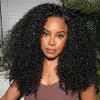 300% dichtheid Kinky Curly Human for Women Raw Indian Hair 13x4 HD transparante kant frontale pruik 12-30 inch natuurlijke kleur 240416