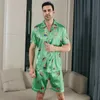 Męskie piżamę krótkie rękawy Summer Silk Silk Home Clothing Mens Cienkie cienkie kardigan mężczyzn Zestaw snu 240428
