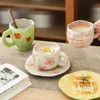 Kubki ceramiczne filiżanki kawy Ręcznie rysowane kwiatowe kubki domowe śniadanie z talerzami sok z mleka herbata kubki prezenty Bezpieczeństwo mikrofalowe J240428