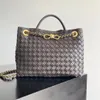 10A Retro Mirror Quality Designers 32CM medium size Metal Chain Andiamo Tote Bag Womens Genuine Leather Weave Handle Handbag Luxury Lambskin With Box