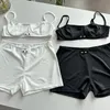 Frauen sexy Logobrief applizierte Spaghetti -Straße Bustier BH und Shorts Panties Designer Unterwäsche Twinset SML