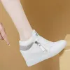 Pantoufles nouvelles hautes top femmes baskets printemps automne nouveau cachette cachée chaussures décontractées côté zip femme blanc plate-forme cale de rivet chaussures