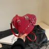 Bolsas de noite vintage y2k pequena corrente de arbusto bolsa de ombro em forma de coração bolsa de bolsa vermelha pu PU couro gótico Moda Mulheres Crossbody