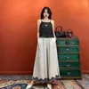 Kvinnors byxor Etnisk stil kinesisk broderad tunn bredben retro mångsidig hög midja niopunkt för kvinnor