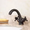 Bathroom Sink Faucets American Copper Black Bronze Basin Faucet Retro Drawing Double Control Style Brass