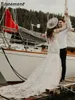 Nyaste o-hals illusion tillbaka sjöjungfru bröllopsklänningar långärmad blommig broderi brudklänningar mantel de mariee
