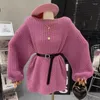 Lässige Kleider koreanische Mode gestrickt Mini Kleid Frauen Harajuku y2k ästhetischer Pullover Hemd Kpop Kleidung Outfits mit Gürtel