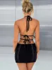 Vestidos casuales de encaje para mujer Cuella corta Vestido corto Chica Sexy Sexy V Backless Wrap Hip Fodycon Mini Elegant Beachwear