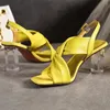 Europea wysokie obcasy Sandały Kobieta moda seksowne letnie buty krystalicznie gęste pięty kwadratowe palce kobiety krzyżowy czarny czerwony żółty 240412