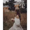 Off -jurken sexy 2020 Boheemse schouderblokmouw strand bruids lange trein rustieke landelijke bruiloftjurken hippie