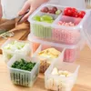 Bouteilles de rangement Réfrigérateur Conteneurs de fruits 4 compartiments Boîtes de vidange de légumes alimentaires pour accessoires de cuisine à la maison