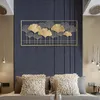 Decorative Figurines Rectangular Ginkgo Leaf Wall Ornaments Living Room Study Background Decoration Hanging Gold Wrought Iron Decorations