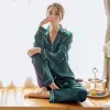 PARTY FUND Dames Silk Satin Pyjamas Pyjamas Set Sleepwear Sleepwear met lange mouwen Pijama Pyjamas Pak Vrouw Sleep Twee delige loungewear plus maat