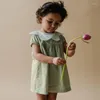 Meisjesjurken opruiming verkoop retro streep meisjes kleding zomer baby kinderen korte mouw schattige poppen kraag prinses kinderen kleding