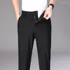 Herenbroek 2024 Zomer mannen Business Stretch Smooth Trousers Koreaanse klassieke dun zwart grijs casual pak mannelijk merk Elastische taille