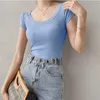 Aossviao 100% coton t-shirt Femmes Summer Slim Solide Basic T-T-shirt Colord Casual Tshirt coréen O Col Khaki Tops 240426