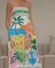 Stylish Lady Tropical Printed Beach Dress 2024 Summer Women Spaghetti Strap Big Swing Long Holiday Dresses