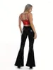 Women's Pants Women Solid Shiny Faux Latex Leather High Waist Elastic Bodycon Flare Ladies Slim Stretch PU Bell-Bottom Trousers Custom