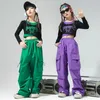 Childrens Street Dance Fashion Suits Girls Jazz Performance Hiphop Clothes Color Matching Cool Wide Leg Pants Drop 240426