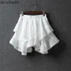 Sommerröcke Frauen Kleidung Faldas Mujer de Moda Patchwork Spitze unregelmäßiger Jupe Korean Saia Mode süßer weißer Minirock 240420