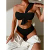 Coloque um ombro de duas peças Bandeau Bikini Swimuit Women 2023 New High Swimwear Lace Up Biquini Beach Taking Tise Summer