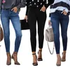 Frauen Jeans Frauen hohe Strecke mit mittlerer Taille schlanker Fit Denim Cropped Hosen gewaschen Demin Jeggings Damen Frühling Herbst Skinnyhose