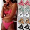 Kvinnors badkläder Kvinnor Bikini Sexig brasiliansk uppsättning Polka Dot Print Tie Knot Front Baddräkt Högskuren ben Axeless Push Up Bathing Suit