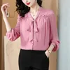 Camicie da donna 2024 SETURA PRIMARE/SIMPA SETTURA DI SETTURA POSSA CHIETTO CHIFFON LUNGO ROSA SCLICA