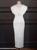Casual Dresses Aomei Women White Elegant Dress V Neck Ruffles Patchwork Slim Long Evening Party Sexig Bodycon Female Robes Stor storlek