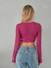 Women's Full Sequin Cropped Tops Long Sleeve Round Neck Show Navel Glitter Sparkle Party Blouses 240420