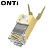 Enheter Onti 10/50/100pcs CAT5E CAT6 CAT7 Plug RJ45 -kontakt 50U Gold Plated End Pass via Network Cable Modular 8P8C Connector