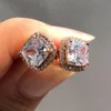 Luxury Female Yellow Pink Stone Earrings Fashion Silver Color Wedding Jewelry Vintage Double Stud For Women 240424