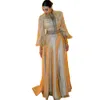 Marokkaanse avond gouden elegante kaftan jurken lange mouwen een lijn Arabisch formele ocn -jurken Appliques High Neck Satin Celebrity feestjurk voor vrouwen Rabic Ppliques