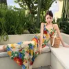 Ladies Flower V-образное развязка повязка повязки Boho Women Beach Slim Long High Cake Вечерняя вечеринка Летнее праздничное платье 240415