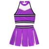 Cheerleading uniformen voor kinderen en meisjes dans kostuums plafond mesh splicing werk cheerleading geprinte crop tops plooien vaardigheden en donzige sets 240425