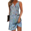Sukienki swobodne sukienki damskie zbiornik Summer Floral Button Print Split Szyja Mini aktywna moda codzienna wakacje