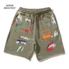 SplashInk HandPainted Graffiti Letters Summer Shorts High Street Loose Fifth Pants Casual Men and Women 240415