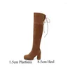 Boots Ochanmeb Mulheres reúnem a plataforma Over-the-Knee Square High Heels Zipper Amarra Cruzada de Toe de Grande dimensionamento O outono do inverno