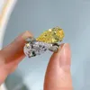 Cluster Rings IsRabbit 18K Gold Plated Pear 7 13MM Citrine White Sapphire Diamond Cocktail Ring For Women Silver 925 Fine Jewelry Free