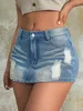 Frauen Mode 90er Vintage Preppy Rippy Slant Pocket Denim Mini Skort Sexy Mädchen Rave Street Skinny Shorts Mujer 240426