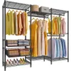 Rack de vêtements en fil métallique V10 - Rack à vêtements robustes de 5 couches avec tige suspendue, repliage en acier et 2 paniers de rangement coulissants - Grande porte-vêtements de 86 pouces de largeur