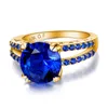 Con piedras laterales zss moderna rosa oro plateado cz anillo de piedra azul grande de cielo para mujeres joyas de compromiso de boda regalo