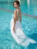 Chiffon Rückenless sexy Strandkleid Rüsche Maxi Hochzeit Abend weiße ärmellose elegante lange Sommerkleider für Frauen 240424